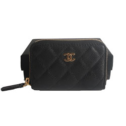 샤넬 캐비어 지퍼 동전지갑 금장