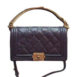 샤넬 칼프스킨 보이백 미듐 빅 스티치 네이비