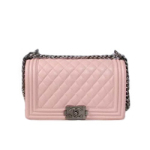 샤넬 캐비어 보이백 핑크/은장 25cm